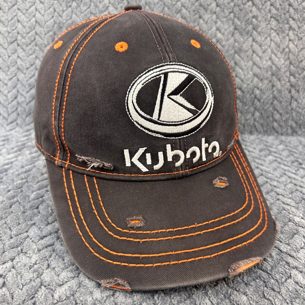 Kubota Logo Mens Gray Orange Hat Distressed Contrast Stitch OSFM